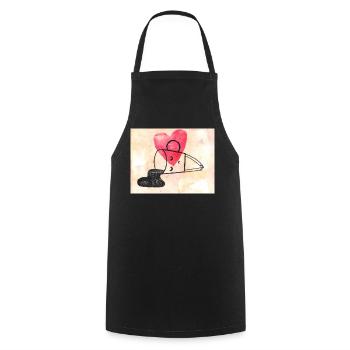 Motif de coeur avec dessin au trait Tasse à café amoureuse - Tablier de cuisine - noir - Devant - AI Model Male 185 dark (185cm)