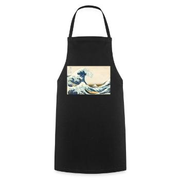 Ukiyo-e Wellenbild mit Bergen Waves Japan - Kochschürze - Schwarz - Vorne - AI Model Male 185 dark (185cm)