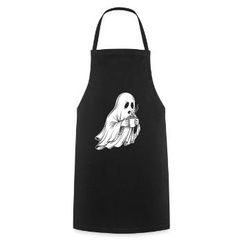 Ghost with coffee cup illustration - Cooking Apron - black - Front - AI Model Male 185 dark (185cm)