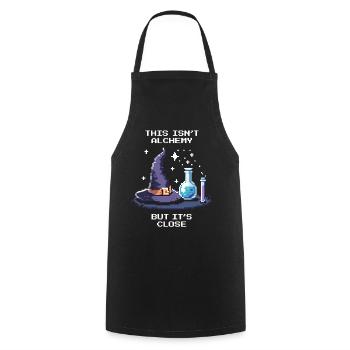 No alchemy – almost there | Chemistry lab - Cooking Apron - black - Front - AI Model Male 185 dark (185cm)