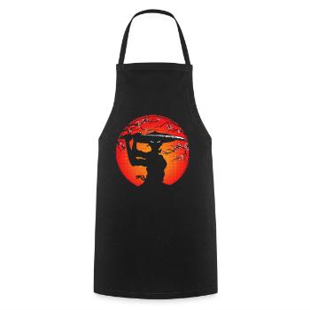 Samurai girl - Cooking Apron - black - Front - AI Model Male 185 dark (185cm)
