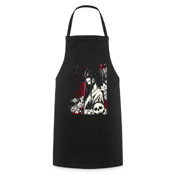 Horreur manga fille en kimono aux yeux rouges - Tablier de cuisine - noir - Devant - AI Model Male 185 dark (185cm)