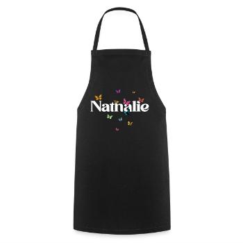 Beautiful girl's name with butterflies NATHALIE - Cooking Apron - black - Front - AI Model Male 185 dark (185cm)