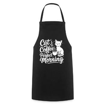 Katzenmotiv mit Kaffee und Morgenkaffee - Kochschürze - Schwarz - Vorne - AI Model Male 185 dark (185cm)