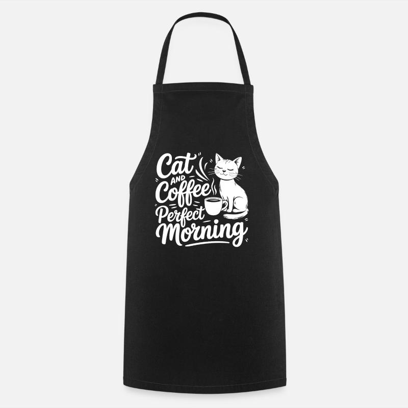 Motif de chat avec café et café du matin - Tablier de cuisine - noir