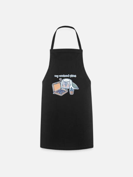 Kawaii Cat with Pizza Design - Cooking Apron - black
