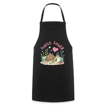 Pastel Flowered Turtle in Love - Cooking Apron - black - Front - AI Model Male 185 dark (185cm)