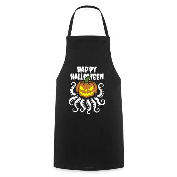 Happy Halloween - Oktopus Kürbis mit Tentakeln - Kochschürze - Schwarz - Vorne - AI Model Male 185 dark (185cm)