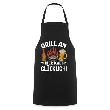 Bierfan GRILL AN BIER KALT GLÜCKLICH Lustiges - Kochschürze - Schwarz - Vorne - AI Model Male 185 dark (185cm)