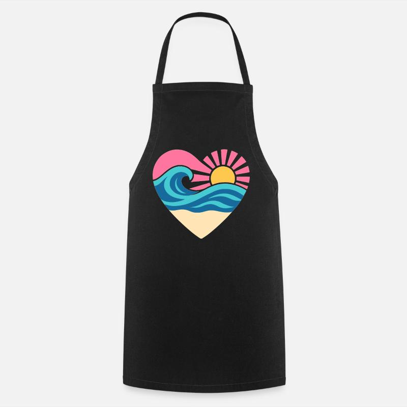 Summer Heart – Wave & Sunset - Cooking Apron - black