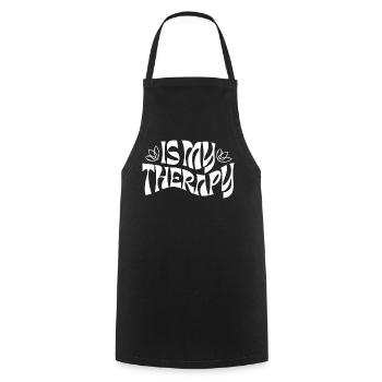 Is My Therapy – Retro Statement - Kochschürze - Schwarz - Vorne - AI Model Male 185 dark (185cm)