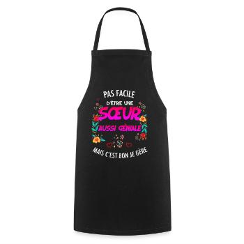 Sister Genius Humor Flowers and Heart - Cooking Apron - black - Front - AI Model Male 185 dark (185cm)