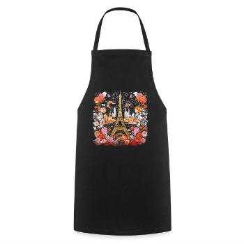 Paris Tour Eiffel Fleurs Roses France Aquarelle - Tablier de cuisine - noir - Devant - AI Model Male 185 dark (185cm)