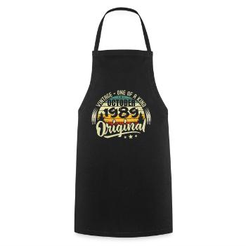 October 1989 Birthday Gift - Cooking Apron - black - Front - AI Model Male 185 dark (185cm)