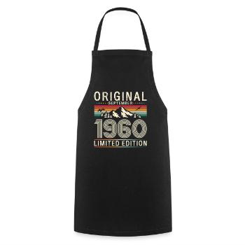65e anniversaire Original septembre 1960 - Tablier de cuisine - noir - Devant - AI Model Male 185 dark (185cm)