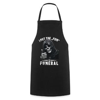 Skull Grim Reaper Fun in funeral Saying Motif - Cooking Apron - black - Front - AI Model Male 185 dark (185cm)