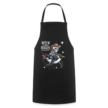 Motif de pingouin cow-boy en os - Tablier de cuisine - noir - Devant - AI Model Male 185 dark (185cm)