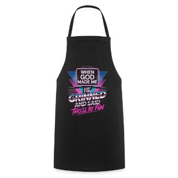 Quand Dieu m’a créé, il a souri drôle de synthwave - Tablier de cuisine - noir - Devant - AI Model Male 185 dark (185cm)