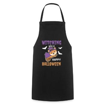 Shiba Inu Hexe Witching you a Happy Halloween - Kochschürze - Schwarz - Vorne - AI Model Male 185 dark (185cm)