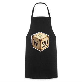 Antique D6 Dice with D20 – Fantasy Cartoon - Cooking Apron - black - Front - AI Model Male 185 dark (185cm)