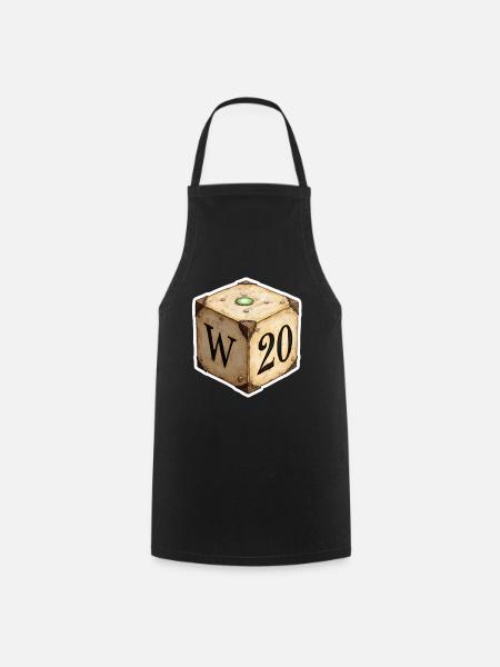 Antique D6 Dice with D20 – Fantasy Cartoon - Cooking Apron - black