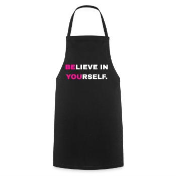 "Believe in yourself" lettering - Cooking Apron - black - Front - AI Model Male 185 dark (185cm)