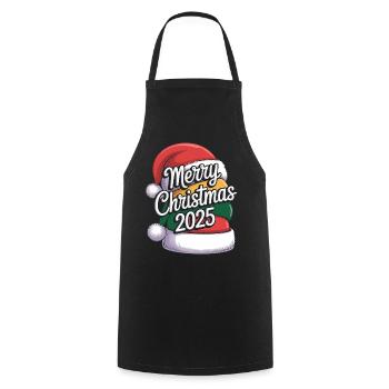 Christmas Tree Hat with Christmas Greeting 2025 - Cooking Apron - black - Front - AI Model Male 185 dark (185cm)