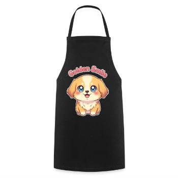 Golden Smile – Kawaii Golden Retriever - Kochschürze - Schwarz - Vorne - AI Model Male 185 dark (185cm)