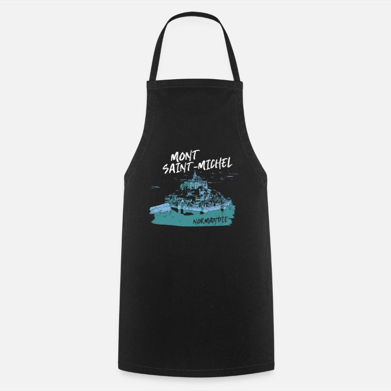 Mont Saint-Michel blå akvarel - Forklæde - sort