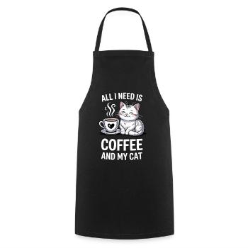 Conception de citation de café et de chat - Tablier de cuisine - noir - Devant - AI Model Male 185 dark (185cm)