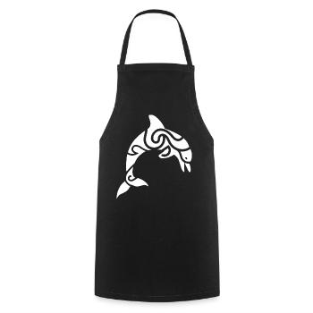 Tribal Dolphin – Tattoo & Sea Freedom - Cooking Apron - black - Front - AI Model Male 185 dark (185cm)