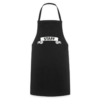 Personalisiertes Staff-Design in Schwarzweiß - Kochschürze - Schwarz - Vorne - AI Model Male 185 dark (185cm)