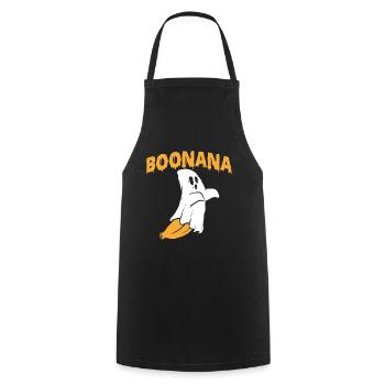 Boonana — Bananengeist Kostüm Punny Halloween - Kochschürze - Schwarz - Vorne - AI Model Male 185 dark (185cm)