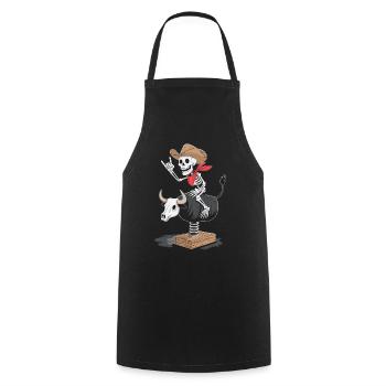 Cow-boy squelette sur la mécanique du taureau - Tablier de cuisine - noir - Devant - AI Model Male 185 dark (185cm)