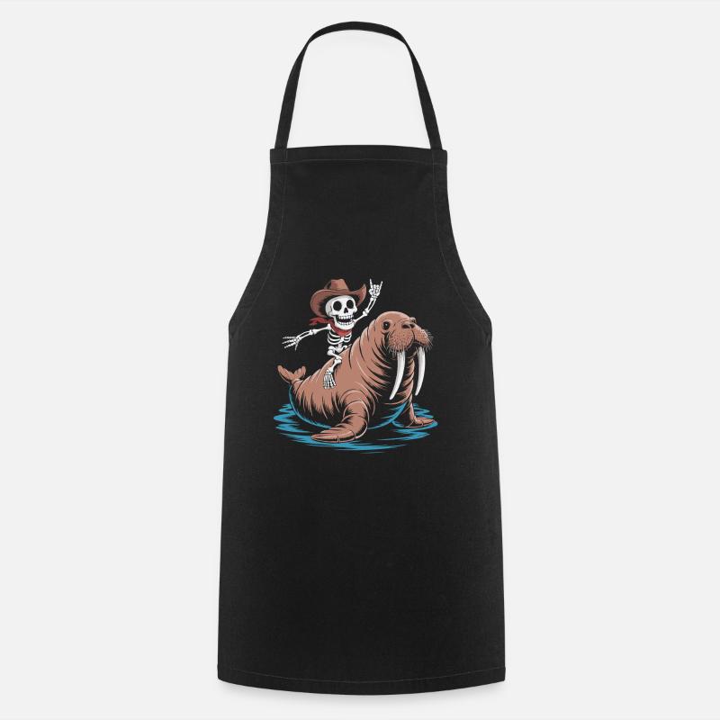 Skeleton cowboy on walrus - Cooking Apron - black