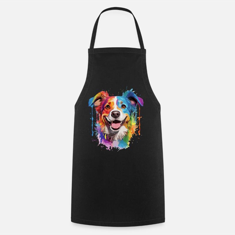 Rainbow Dog Portrait - Cooking Apron - black