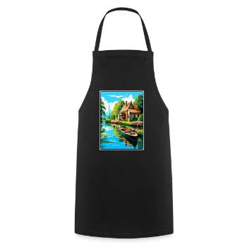 Giethoorn Riverside Cottage in Summer Bloom - Cooking Apron - black - Front - AI Model Male 185 dark (185cm)