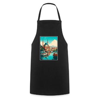 Istanbul Turkey Harbour Mosaic Travel Poster - Cooking Apron - black - Front - AI Model Male 185 dark (185cm)