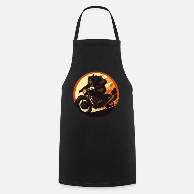 Werewolf Motorcycle Flame Circle - Cooking Apron - black