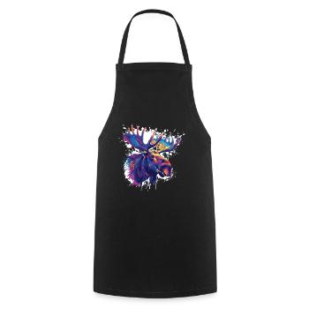 Colorful Moose Head Color Explosion - Cooking Apron - black - Front - AI Model Male 185 dark (185cm)