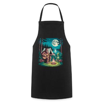 Bigfoot au feu de camp avec extraterrestre - Tablier de cuisine - noir - Devant - AI Model Male 185 dark (185cm)