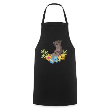 Loutre de mer dessin animé fleur floral - Tablier de cuisine - noir - Devant - AI Model Male 185 dark (185cm)