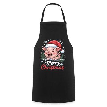 Christmas T-shirt with cute pig in Santa hat - Cooking Apron - black - Front - AI Model Male 185 dark (185cm)