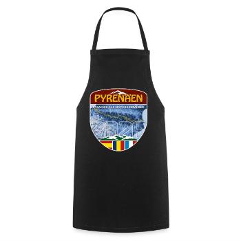 Pyrenäen 2026 | DE | Sticker - Kochschürze - Schwarz - Vorne - AI Model Male 185 dark (185cm)