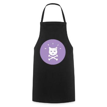 Jolly Roger Punk Katze in  Lila Kreis - Kochschürze - Schwarz - Vorne - AI Model Male 185 dark (185cm)
