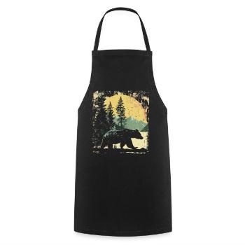 Retro Outdoor Wilderness Bärenbäume - Kochschürze - Schwarz - Vorne - AI Model Male 185 dark (185cm)