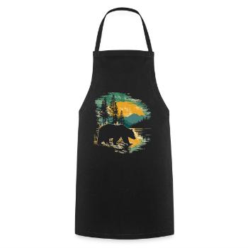 Retro Outdoor Wilderness Bärenbäume - Kochschürze - Schwarz - Vorne - AI Model Male 185 dark (185cm)