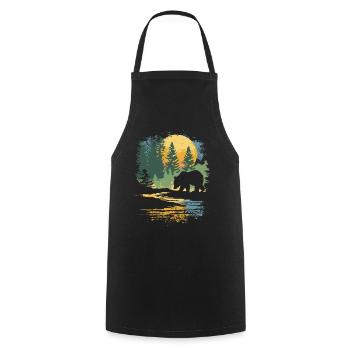 Retro Outdoor Wilderness Bärenbäume - Kochschürze - Schwarz - Vorne - AI Model Male 185 dark (185cm)
