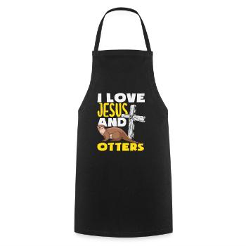 Jesus Sea Otter Cartoon - Cooking Apron - black - Front - AI Model Male 185 dark (185cm)