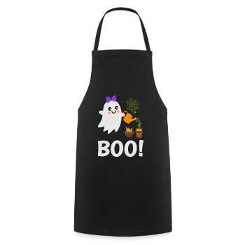 Cute Ghost Boo! Water the ghost plants - Cooking Apron - black - Front - AI Model Male 185 dark (185cm)